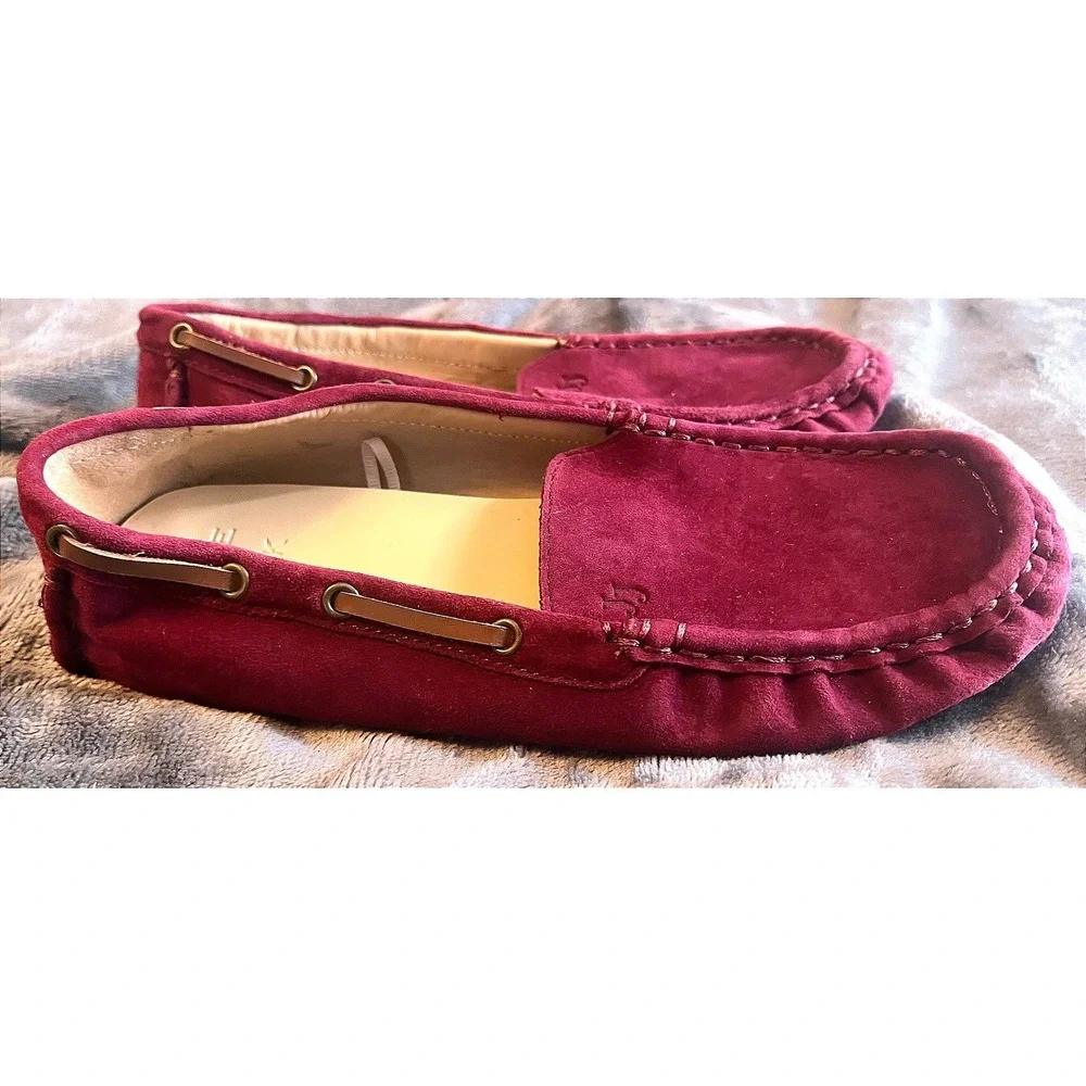 Janie and Jack Burgundy Suede Driving Loafers‎ Moc Toe Slip On Shoes JJ Logo